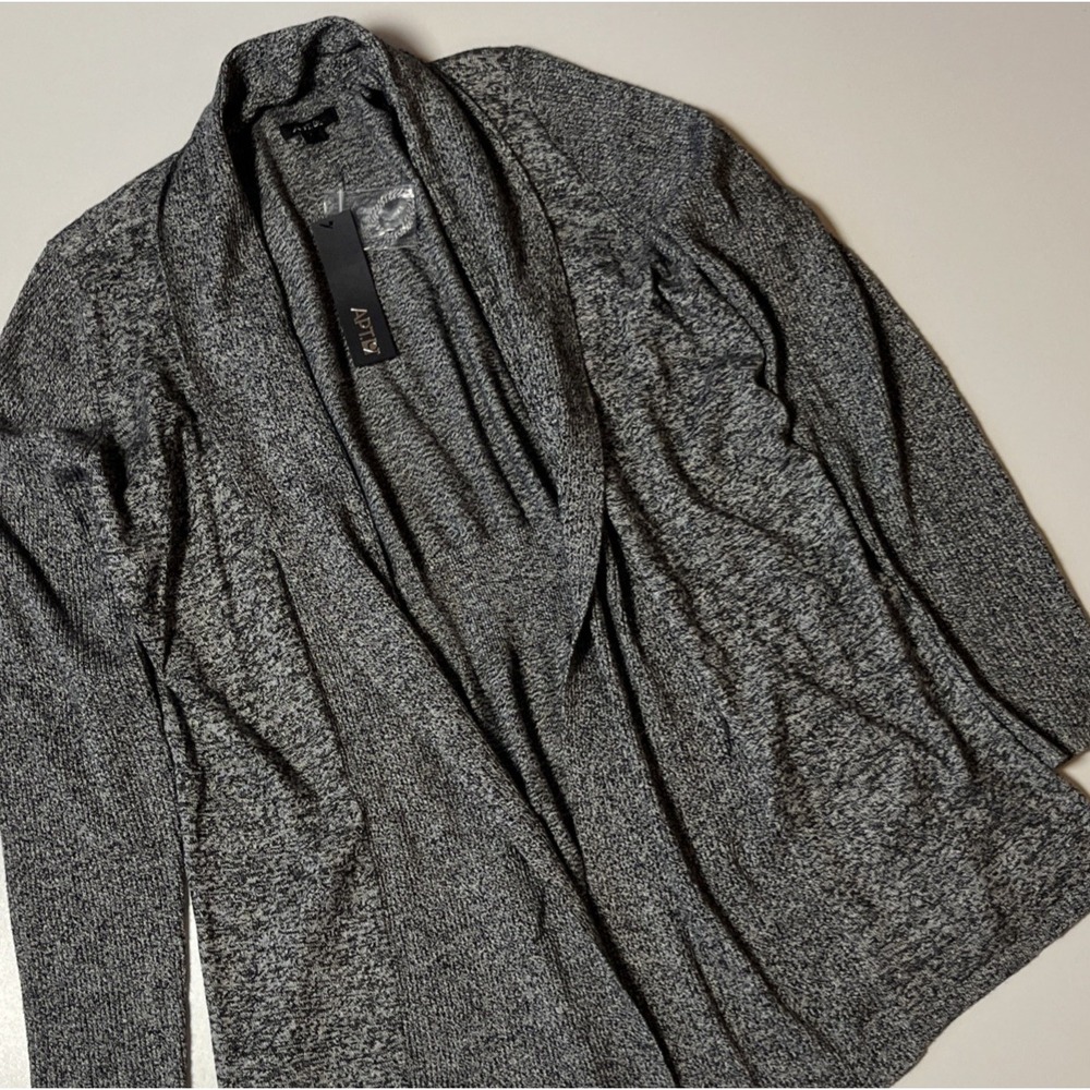 Apt. 9 Cardigan Sweater Size L Gray Marled Open Shawl Collar Cinched Back NWT